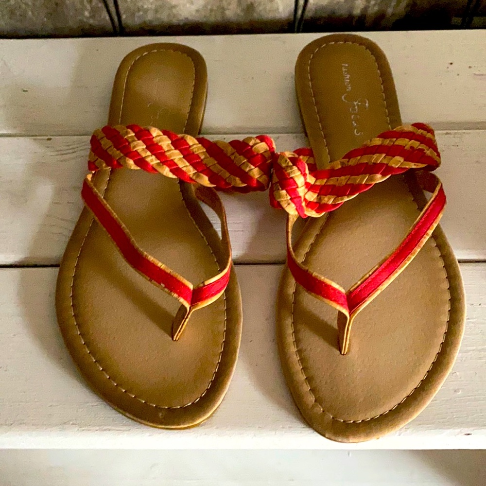 Cute woven style thong flip flops